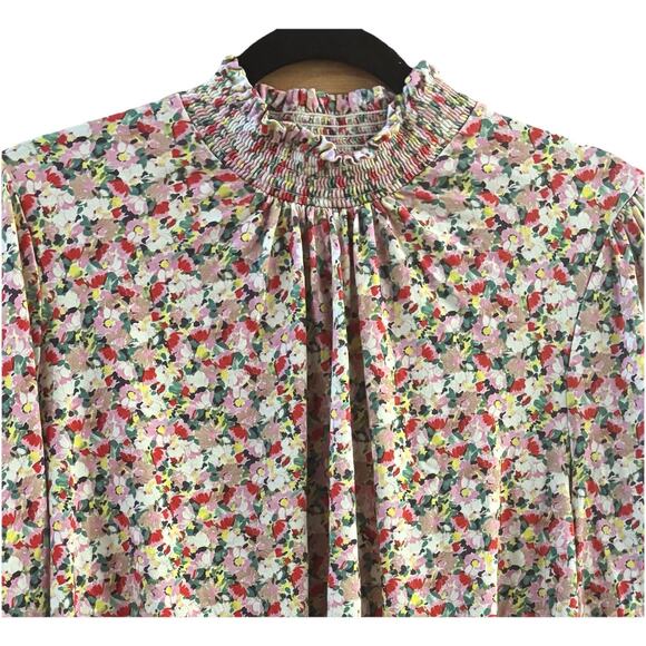 Boden Blouse Pullover Floral Sz 20/22 Smocked High Neck Cottagecore Office - Picture 2 of 5